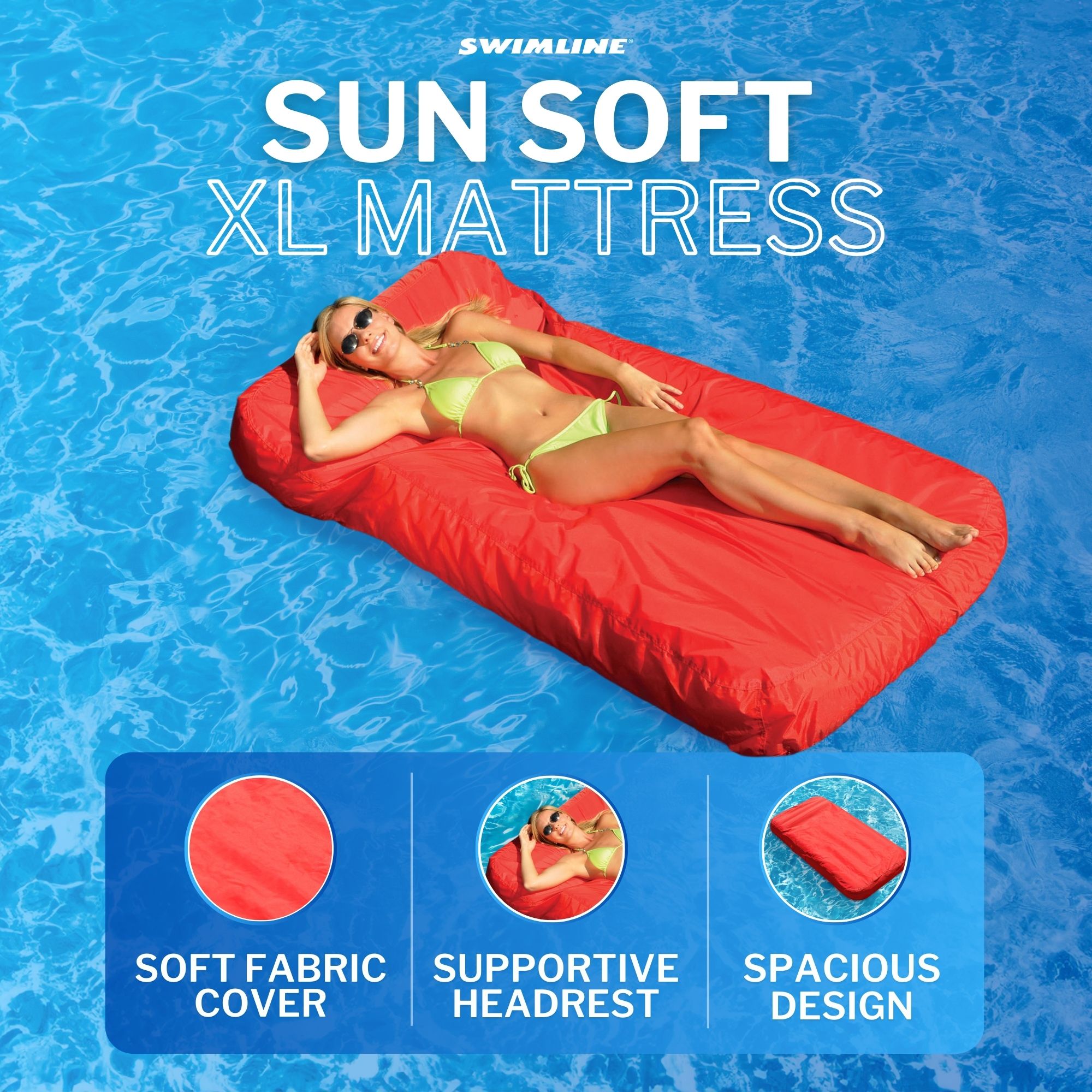 Sunsoft Fabric Covered Pool Mattress | Adjustable Air Chambers | 72" x 36"