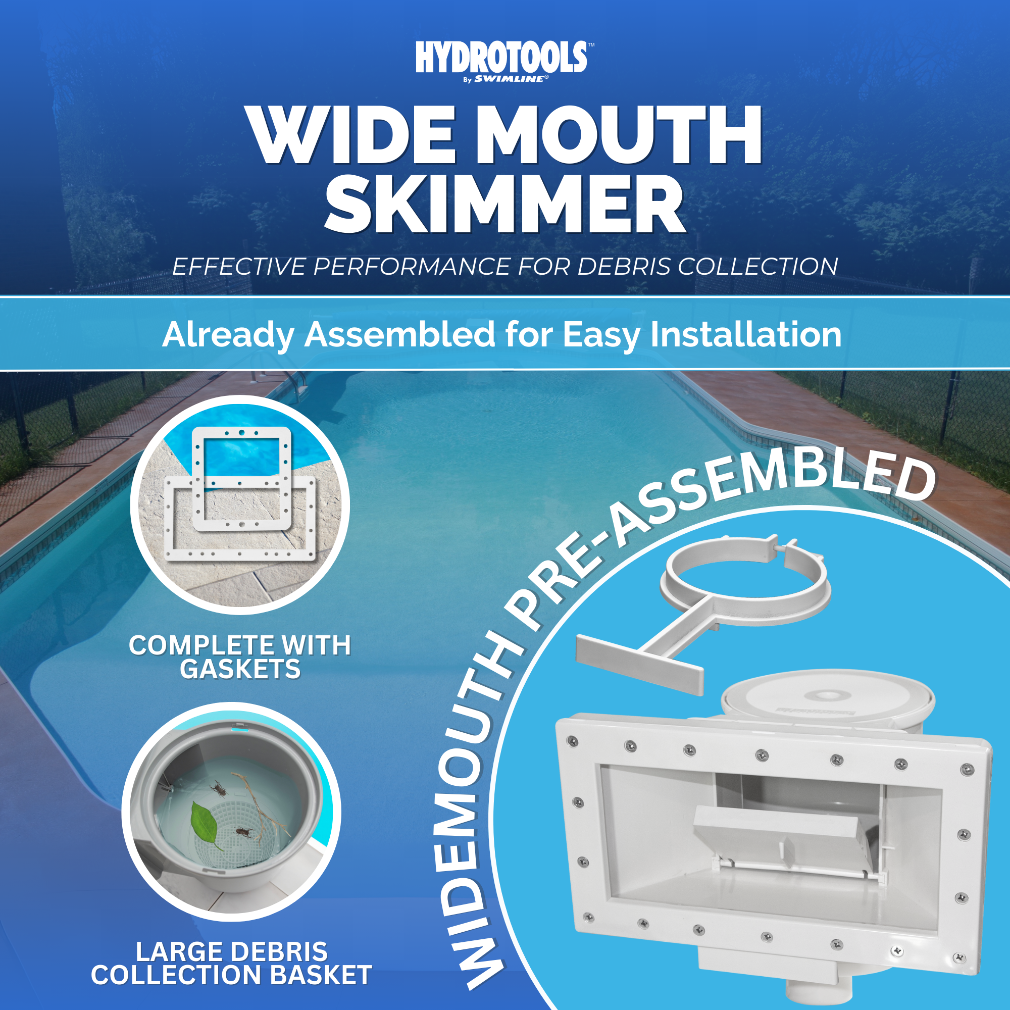 Wide Mouth Thru-Wall Pool Skimmers | White, Grey, Pre-Assembled & Water-Leveling