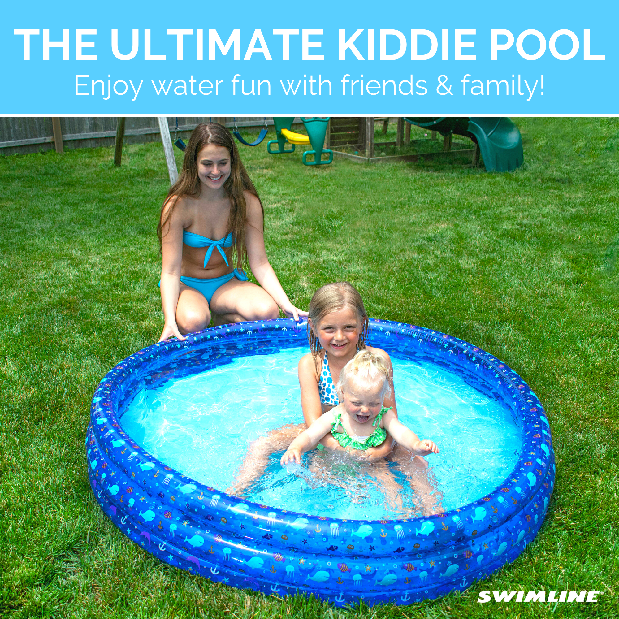 Classic 3-Ring Kiddie Pool | 60" Diameter | BPA-Free PVC | Drain Valve