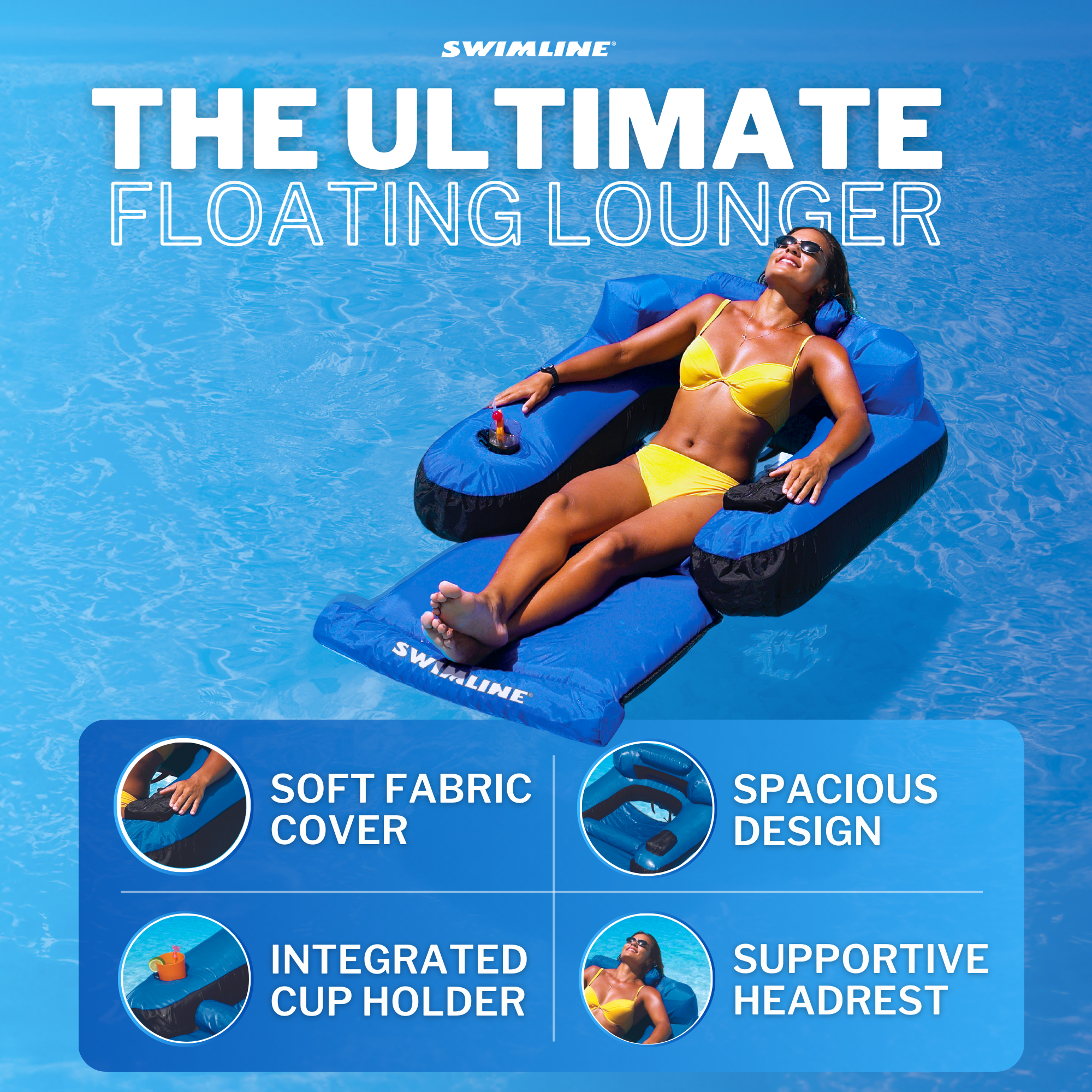 Fabric Covered Inflatable Pool Chair | Backrest & Armrests | Soft Cover