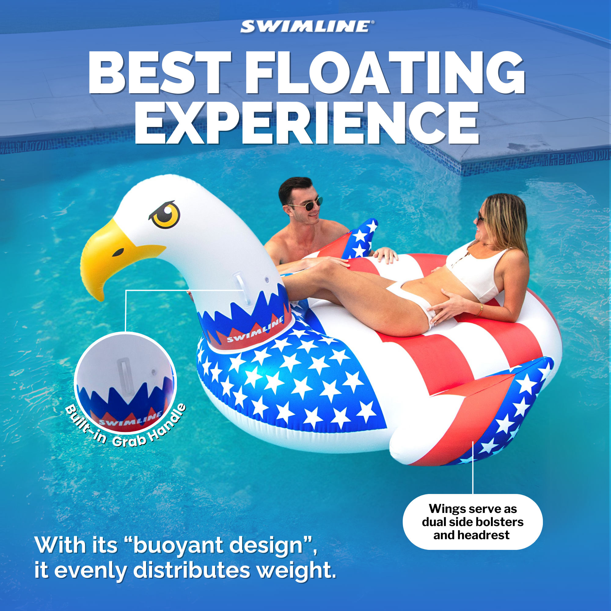 Patriotic Americana Eagle Float | 78" x 61" | Oversized Lounger