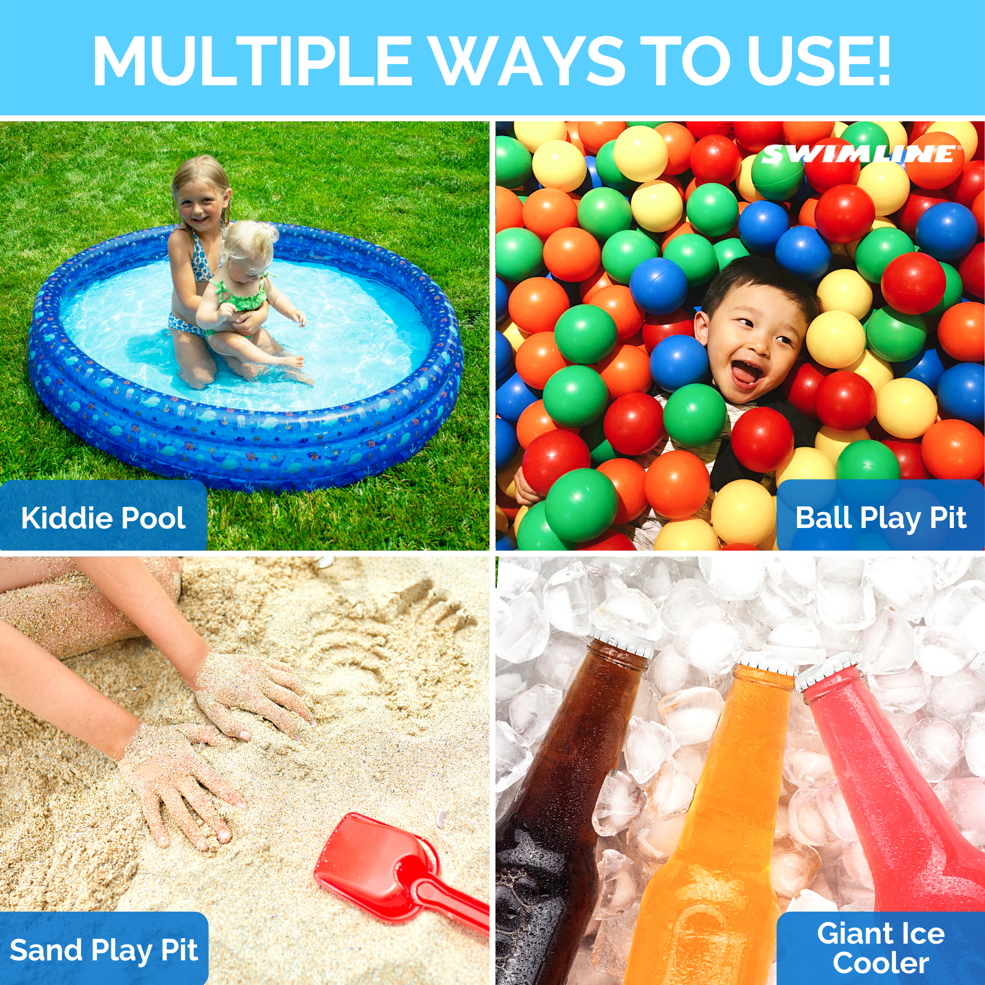 Classic 3-Ring Kiddie Pool | 60" Diameter | BPA-Free PVC | Drain Valve