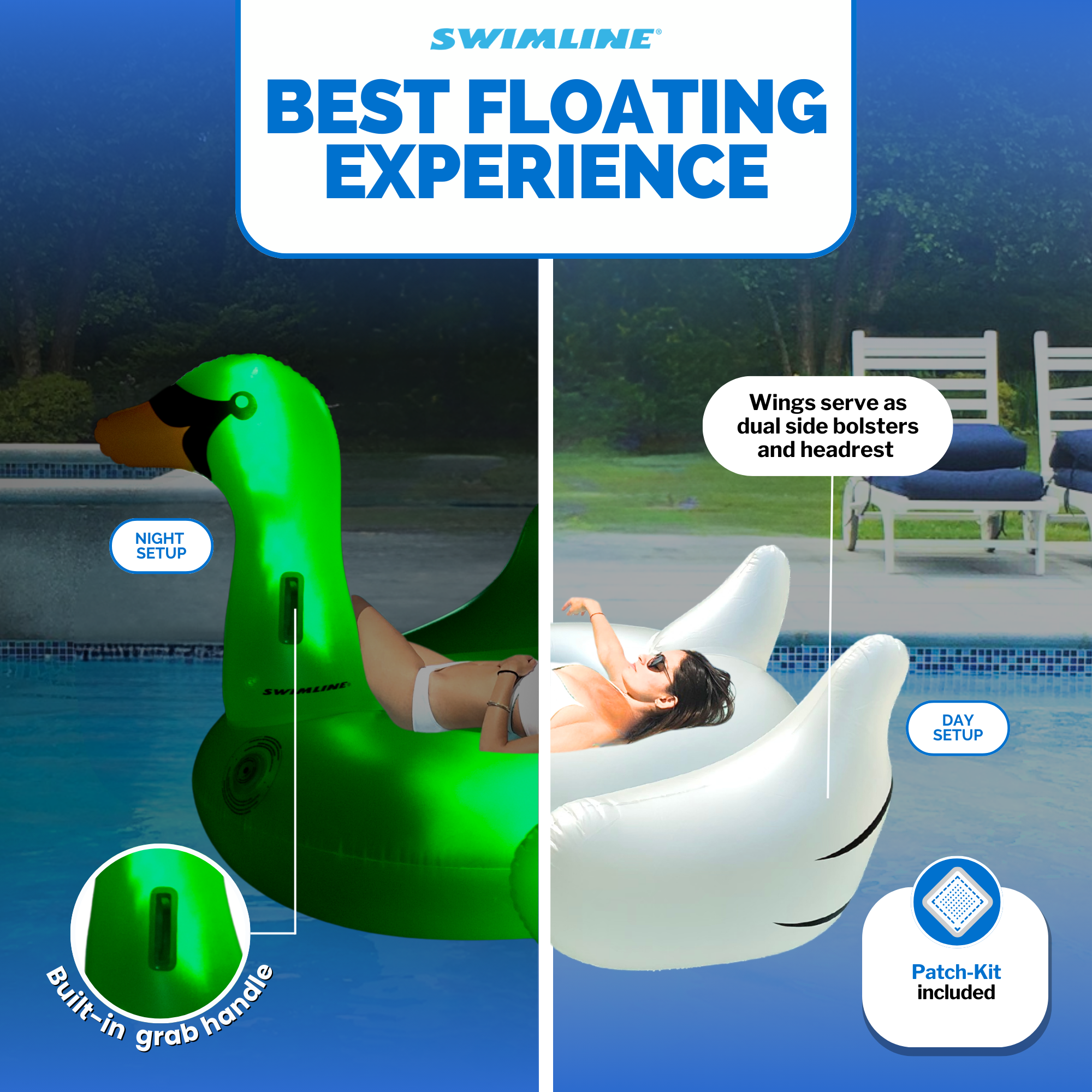 LED Giant Inflatable Swan Float | Light-Up Ride-On | Stable Design