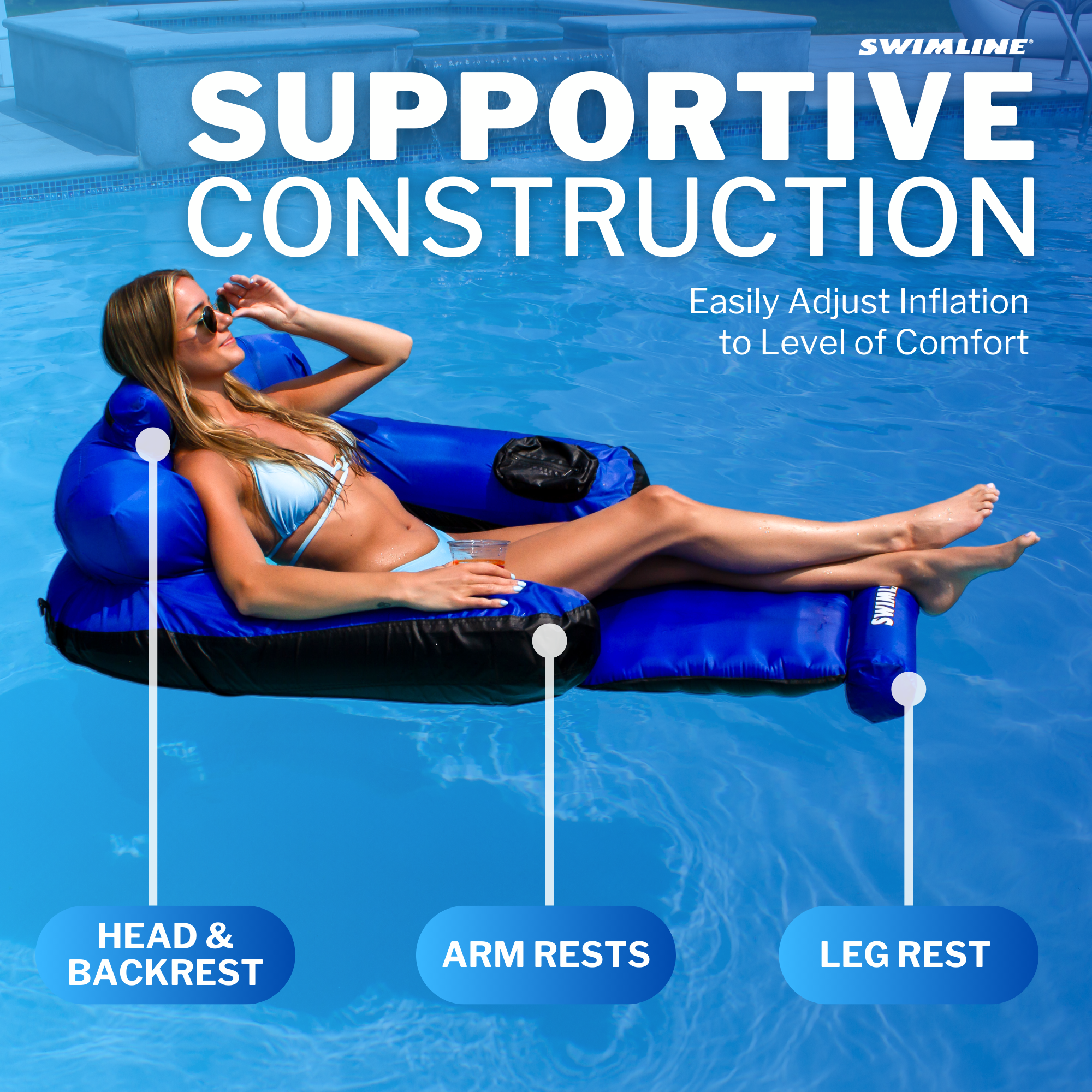 Fabric Covered Inflatable Pool Chair | Backrest & Armrests | Soft Cover