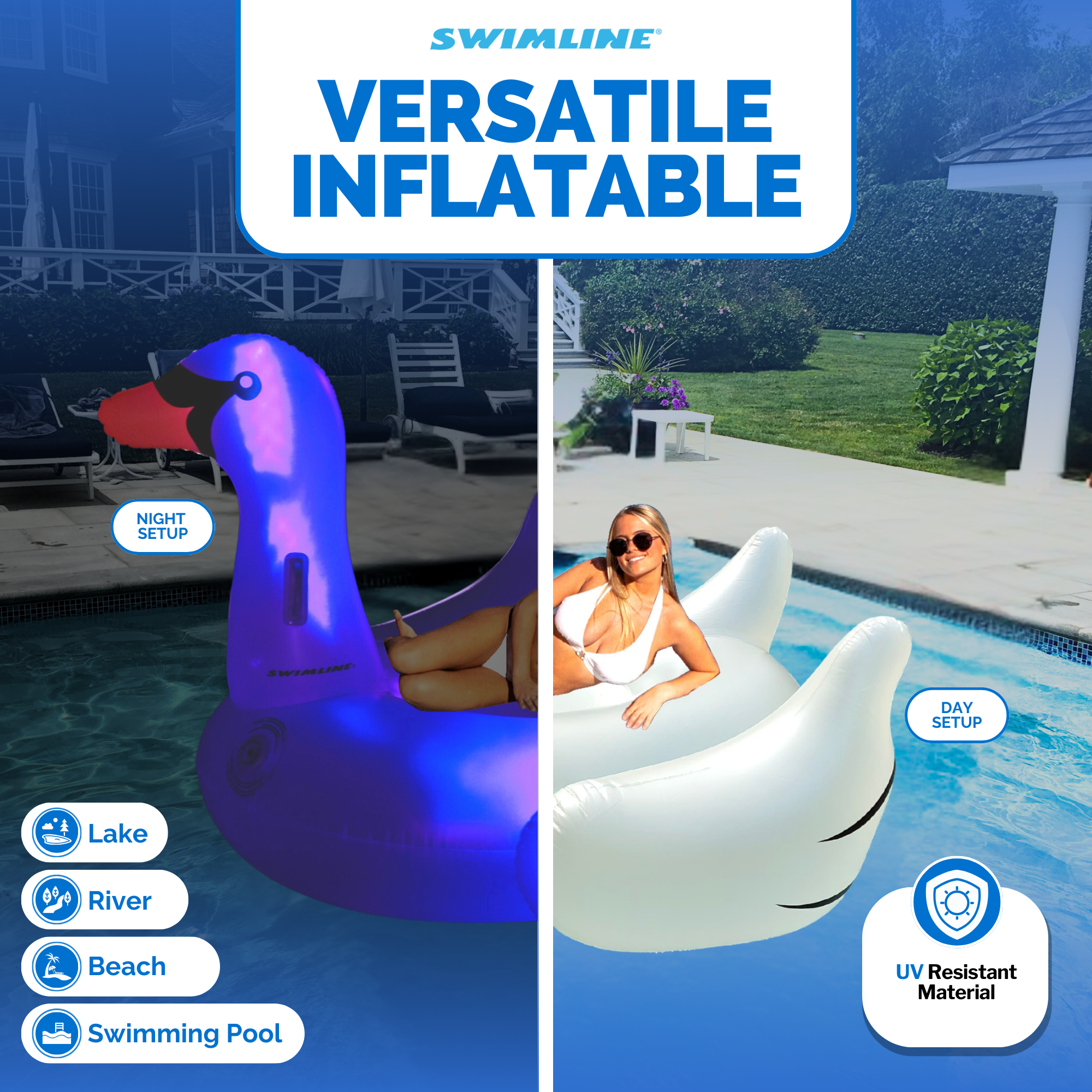 LED Giant Inflatable Swan Float | Light-Up Ride-On | Stable Design