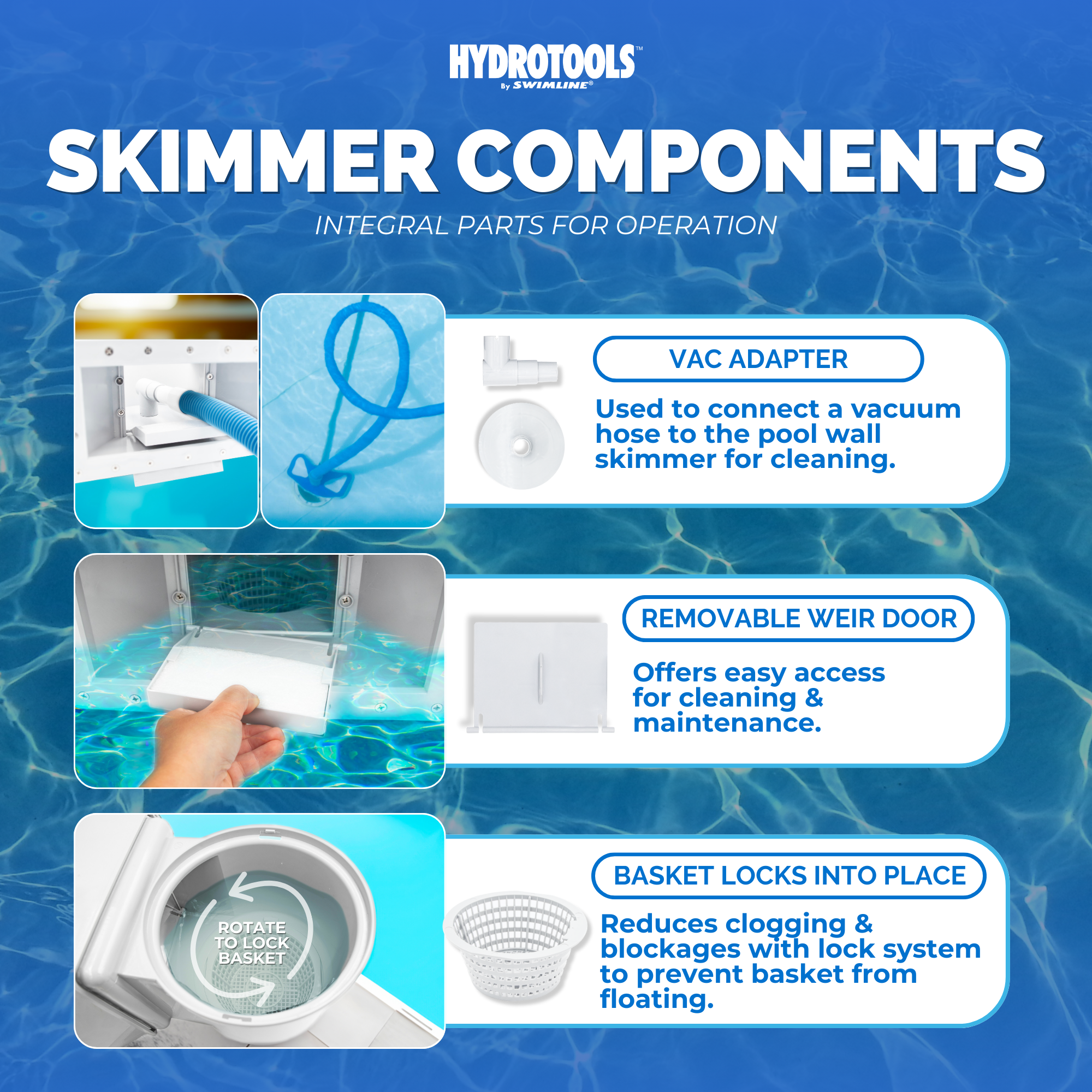 Wide Mouth Thru-Wall Pool Skimmers | White, Grey, Pre-Assembled & Water-Leveling