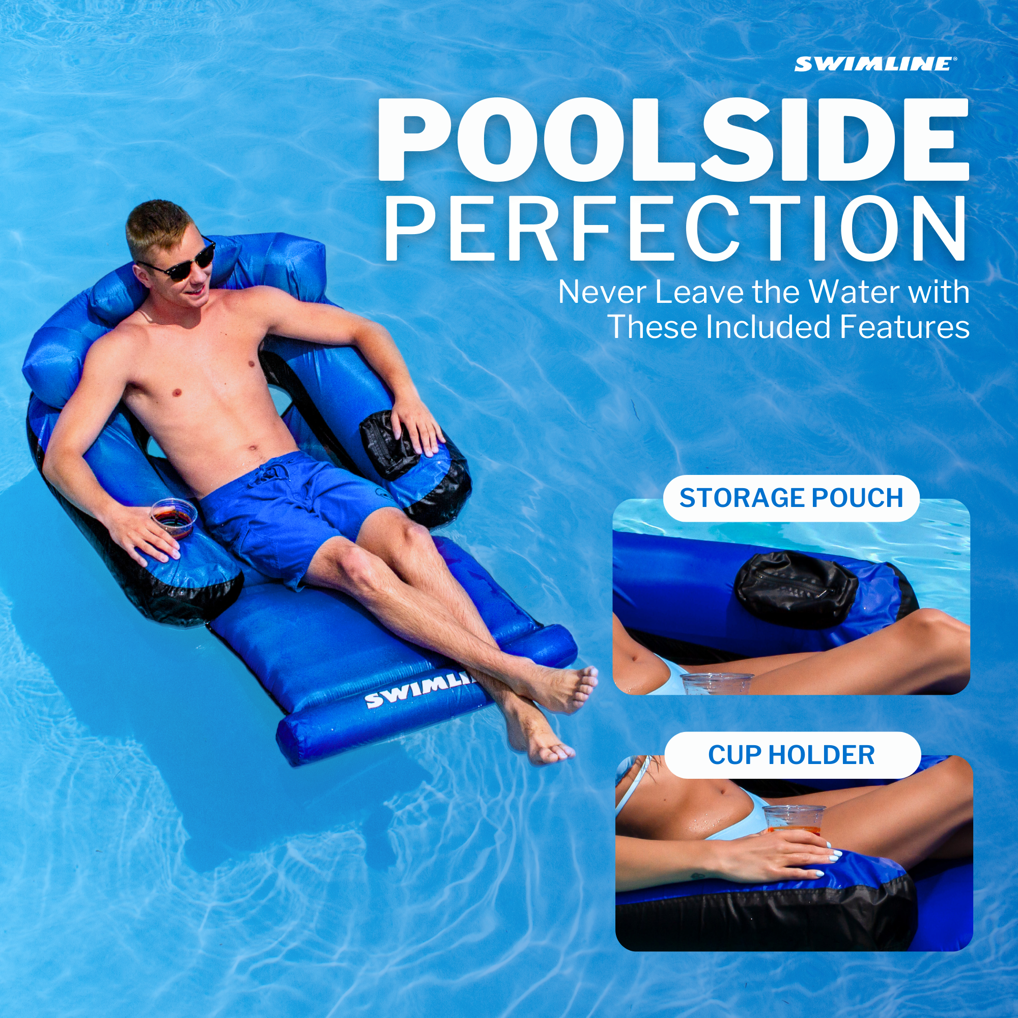 Fabric Covered Inflatable Pool Chair | Backrest & Armrests | Soft Cover