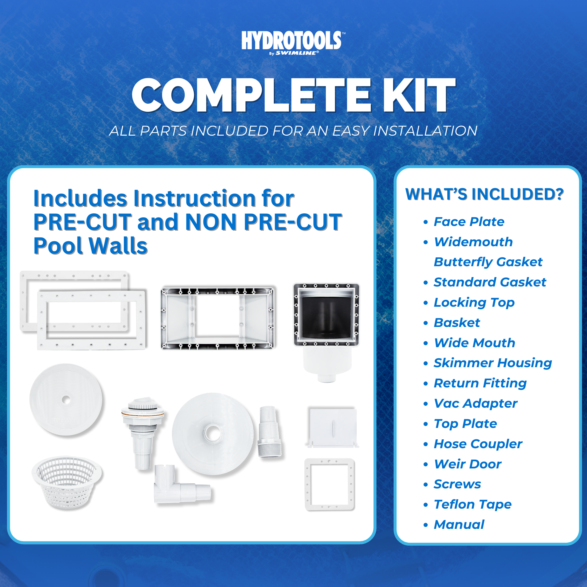 Wide Mouth Thru-Wall Pool Skimmers | White, Grey, Pre-Assembled & Water-Leveling