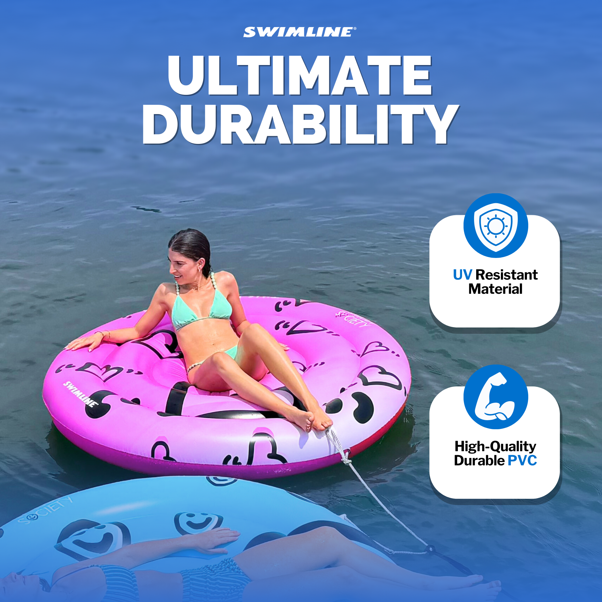 Sprout Society Heart Island Pool Float | Blue & Pink
