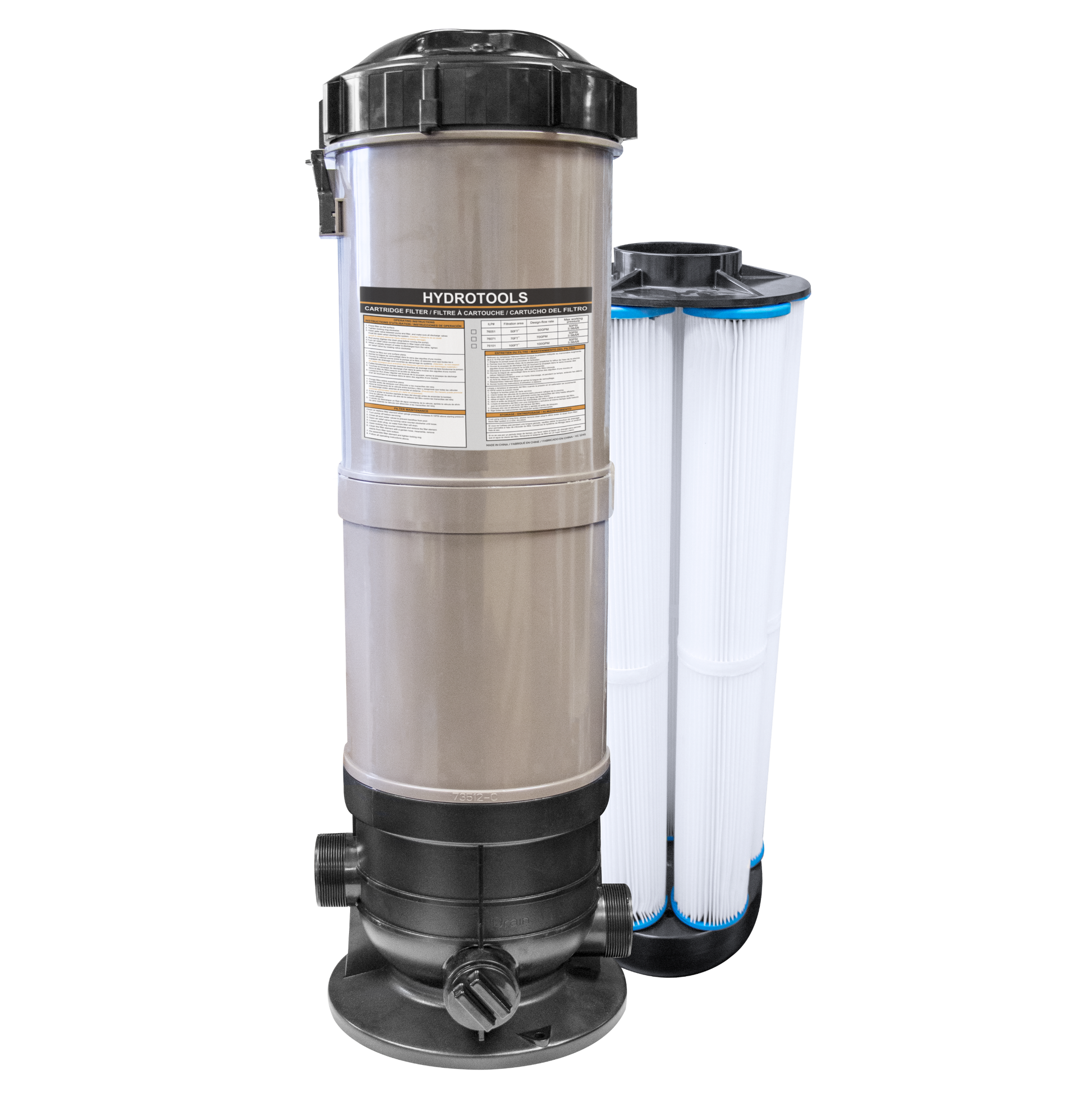Swimline Sure-Flo above ground cartridge filter tank shown with replacement filter elements