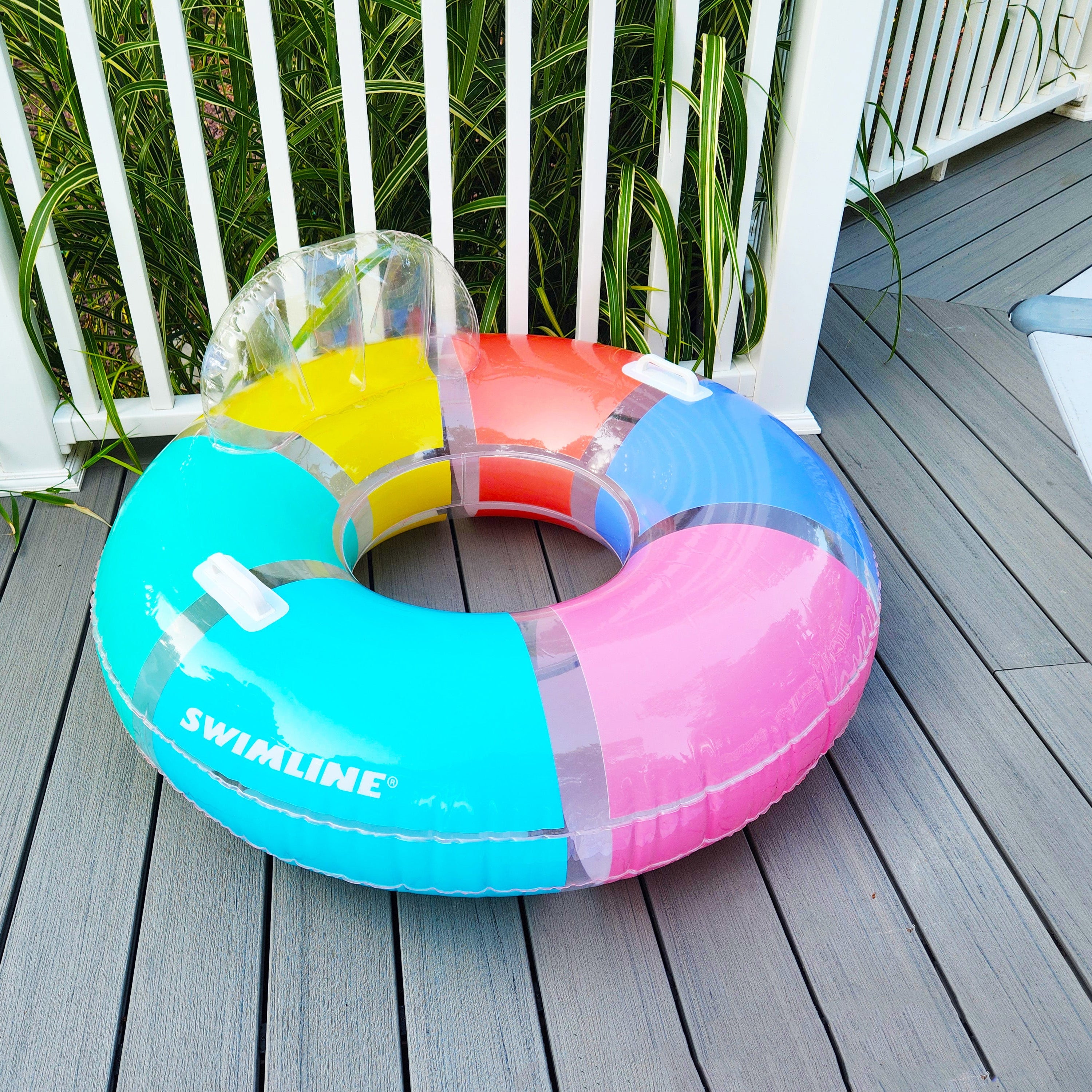 42 Inch Rainbow Pool Ring with Backrest & Handles | Inflatable Pool Chair