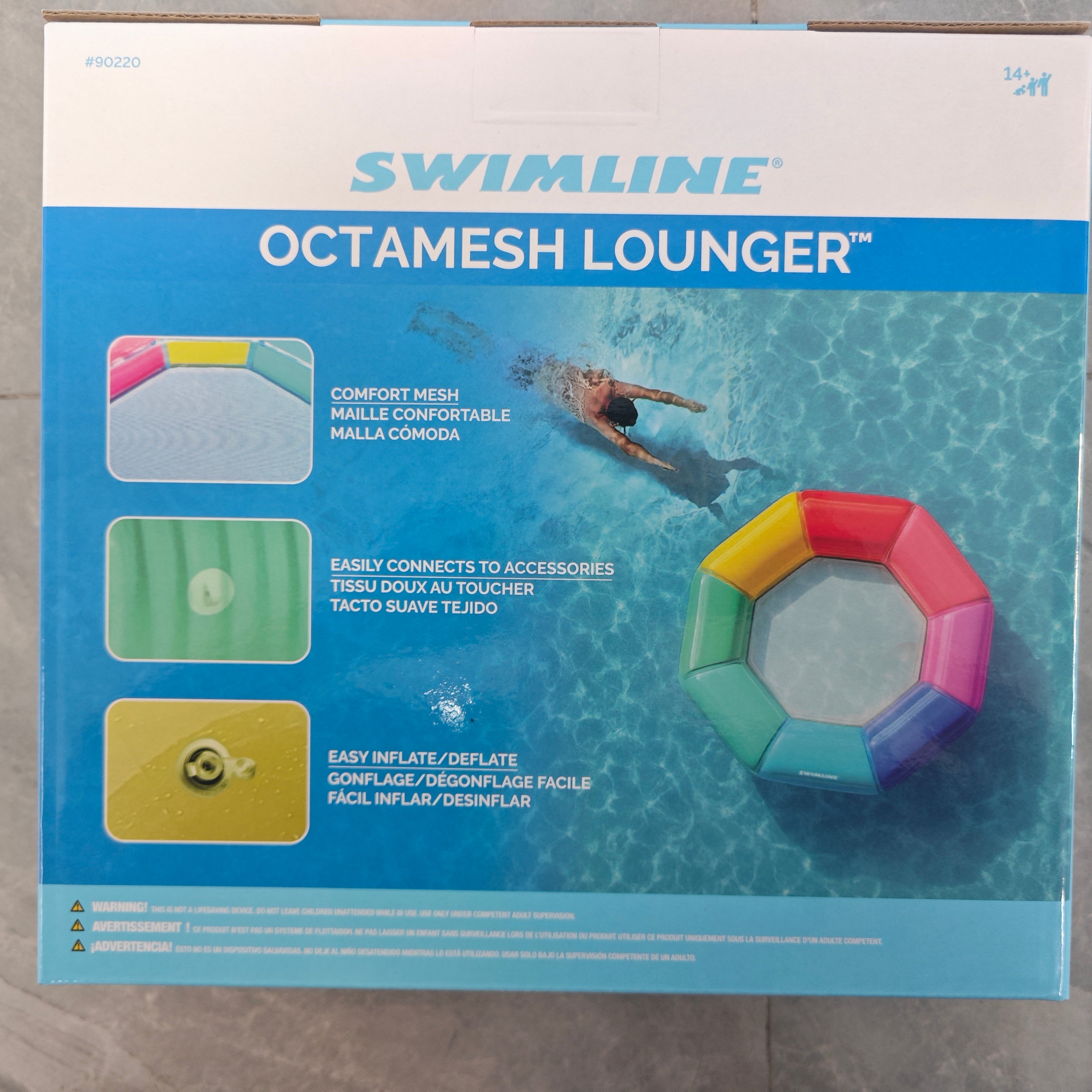 58 Inch Octa-Mesh Pool Lounger | Stay-Cool Mesh Center | Premium Float