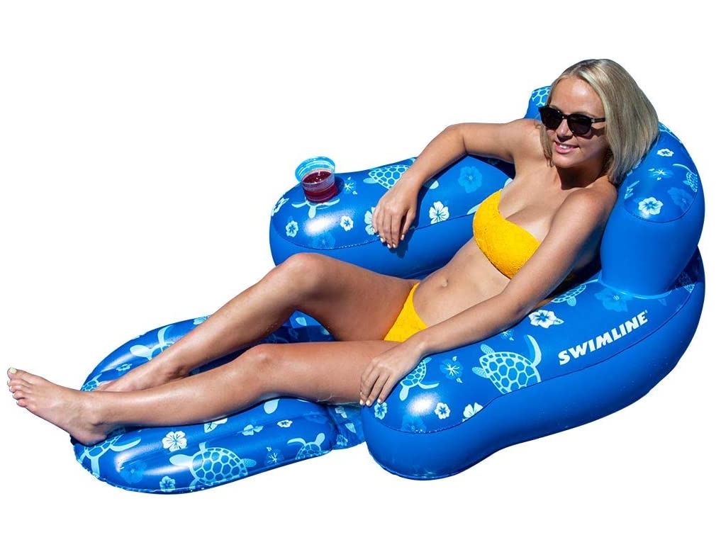 Tropical Pool Chair | Inflatable Lounger with Backrest | Mesh Seat