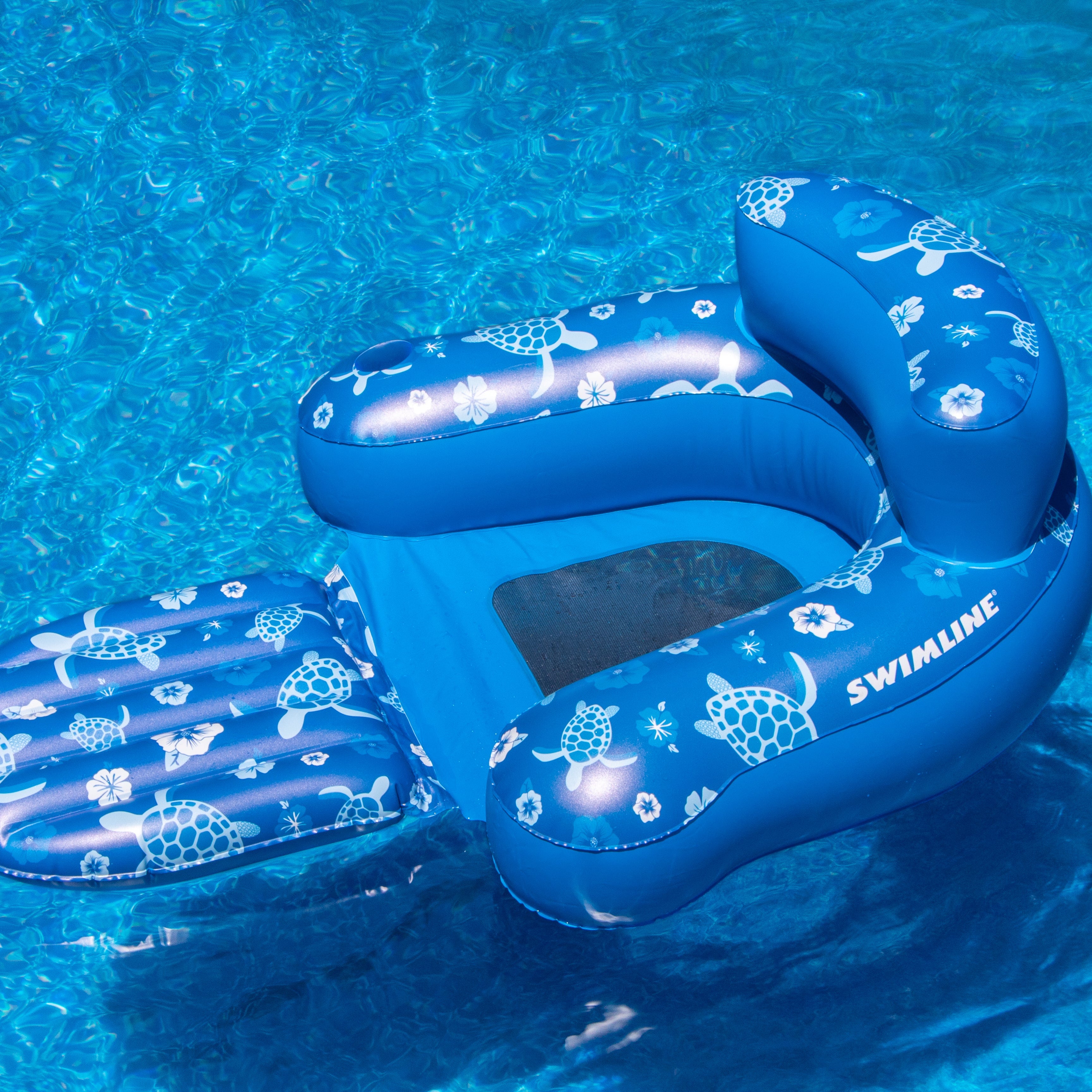Tropical Pool Chair | Inflatable Lounger with Backrest | Mesh Seat