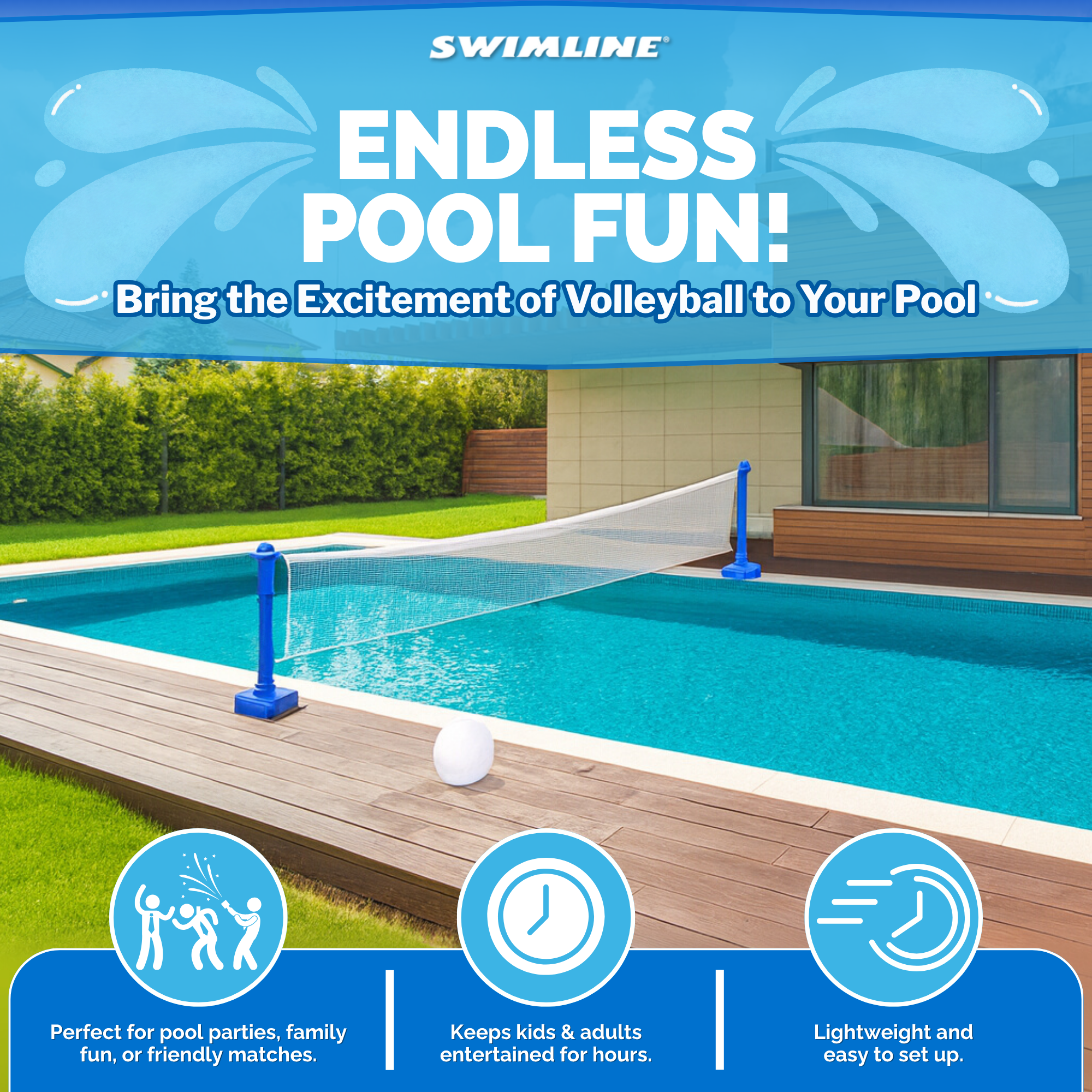 Pool Volleyball Game | For Inground Pools | Adjustable Net Up to 20 Feet