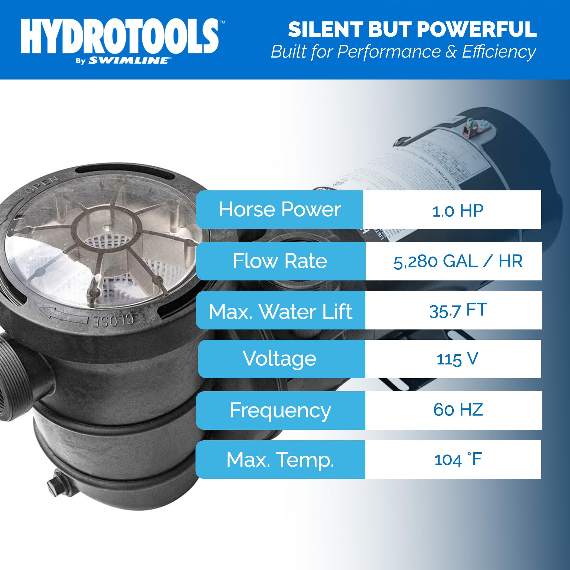 Hydro-Flo Above Ground Pool Pumps | 1 HP | Single Speed | Vertical or Horizontal