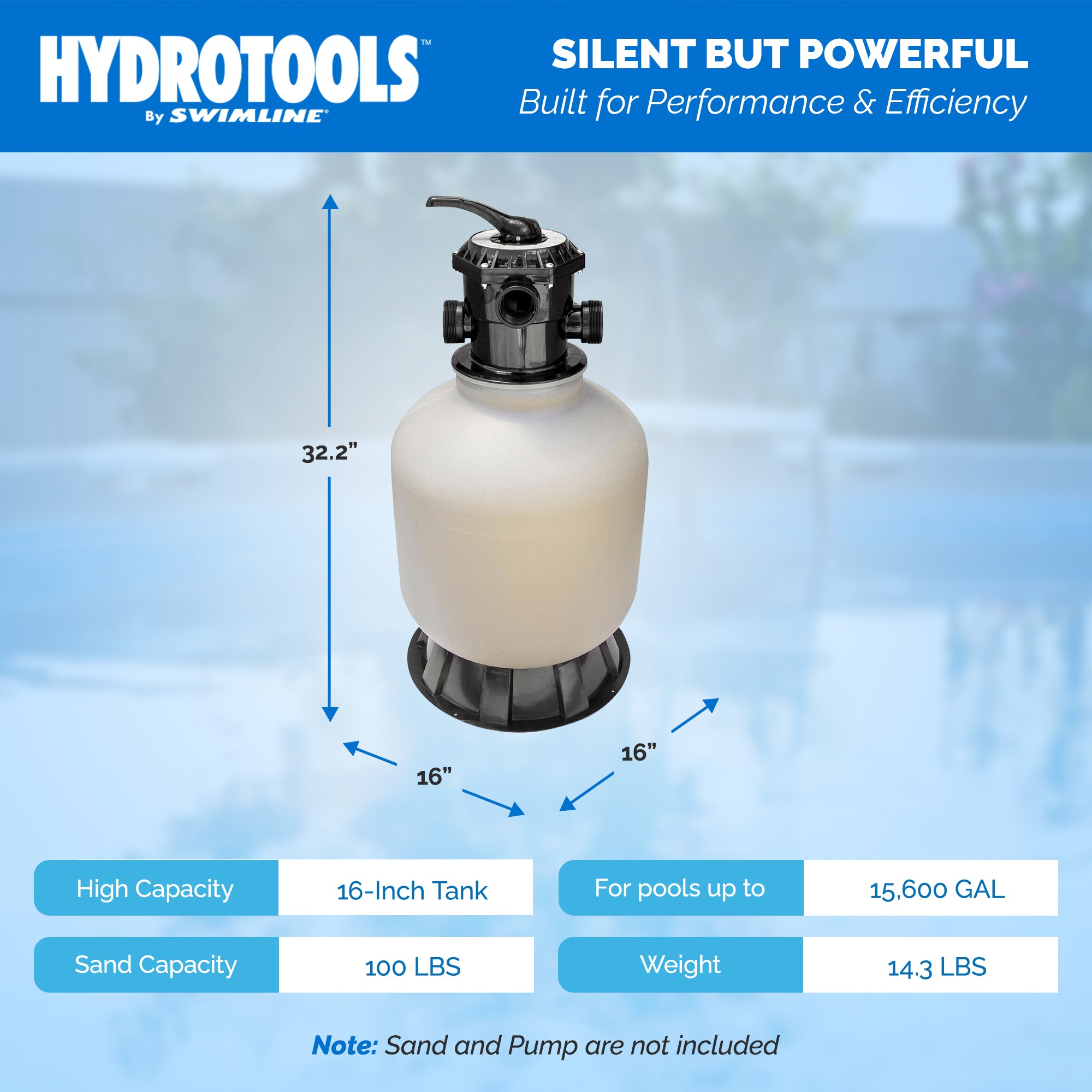 Sand Filter Tanks with Base & Valve | 16–22 Inch