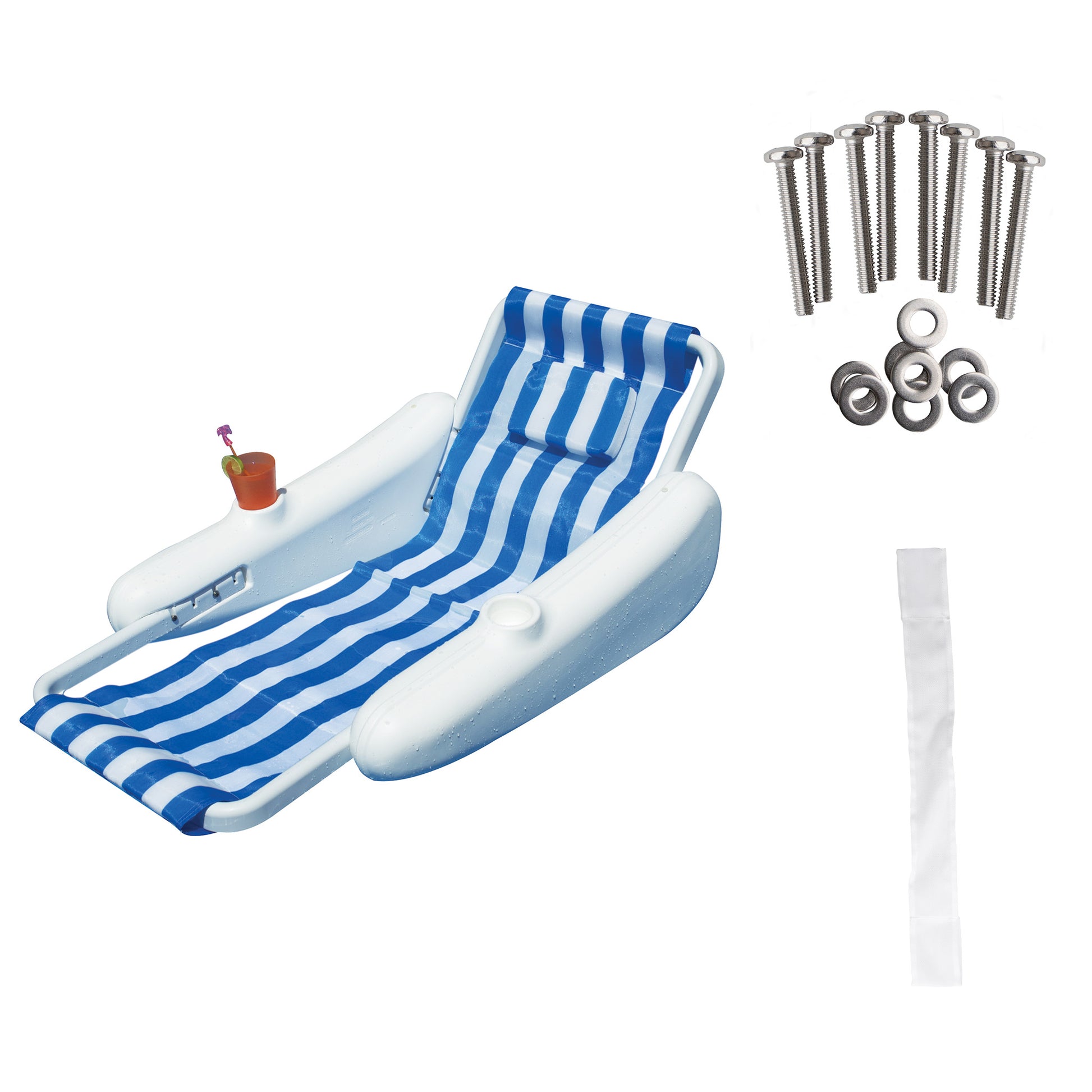 Swimline Sunchaser 10000M sling style lounge chair replacement parts kit with the blue striped lounger and hardware